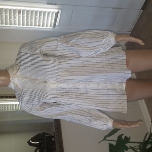 Bebe xxs pintucked white poplin button down longsleeve tunic silk blend